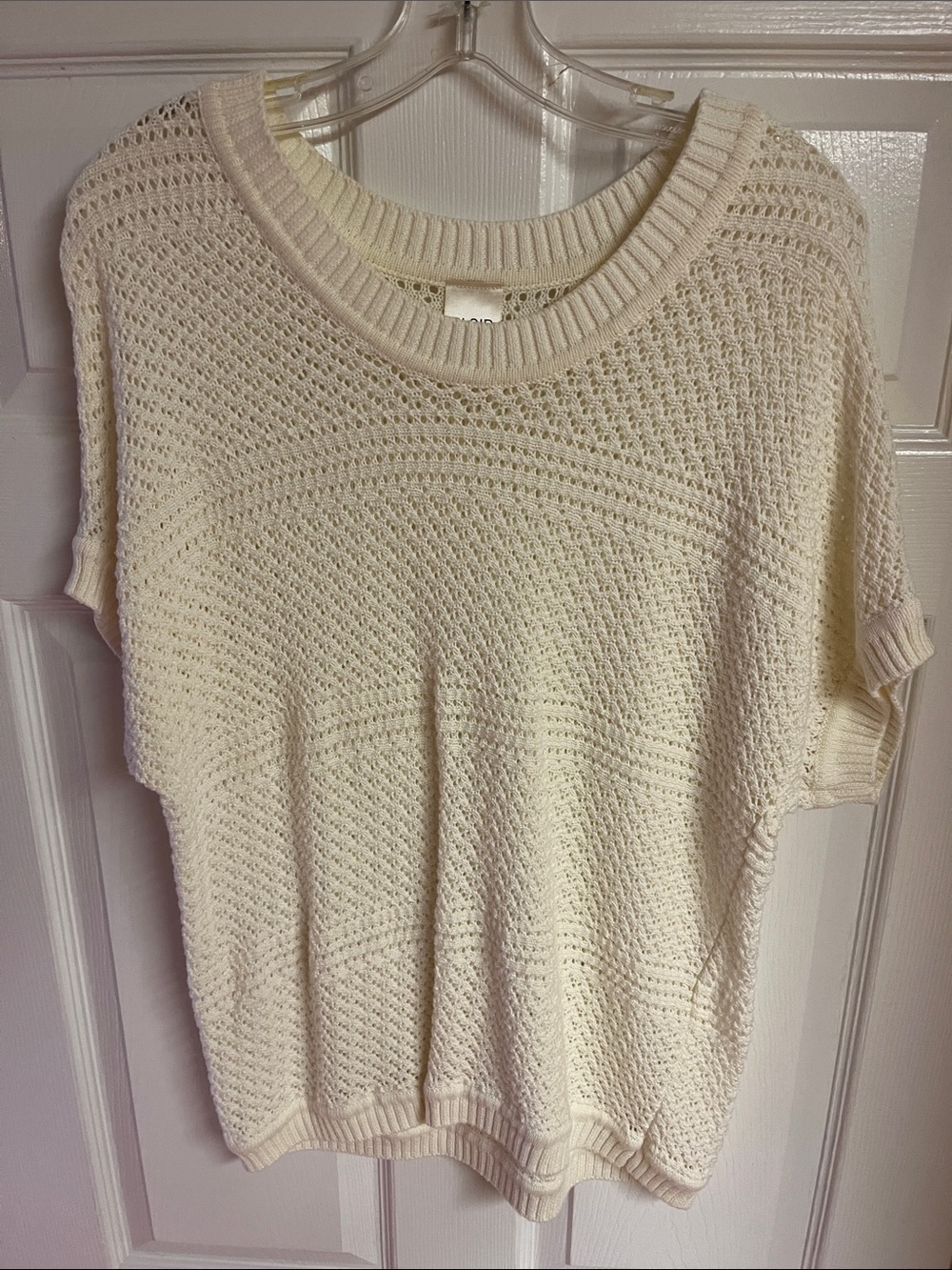 Blair Cream Open-Knit Short-Sleeve Scoop Neck Sweater